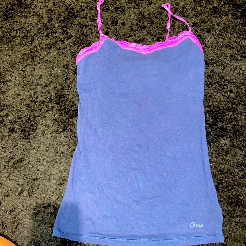 COPY - Dark blue with purple lace trim camisole with liner on the inside